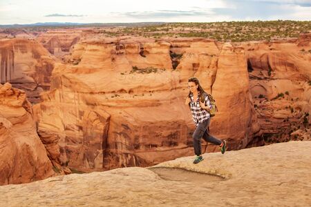 A hiker in the Canyon de Chelly National Monumentの写真素材