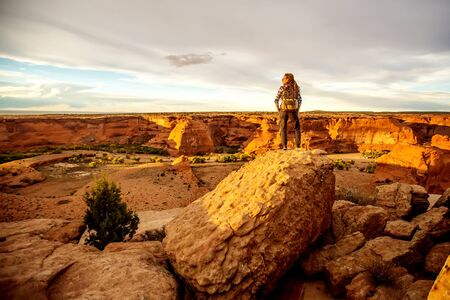 A hiker in the Canyon de Chelly National Monumentの写真素材