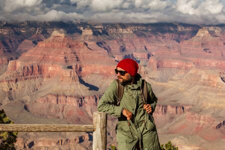 A hiker in the Grand Canyon National Park, South Rim, Arizona, USA.の写真素材