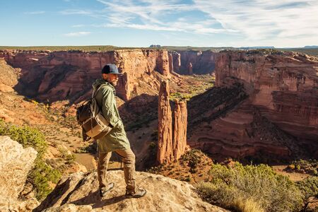 A hiker in the Canyon de Chelly National Monumentの写真素材