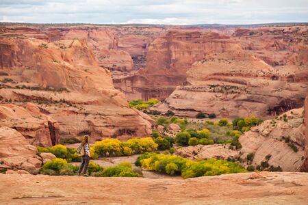 A hiker in the Canyon de Chelly National Monumentの写真素材