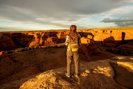 A hiker in the Canyon de Chelly National Monumentの写真素材