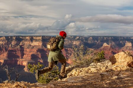 A hiker in the Grand Canyon National Park, South Rim, Arizona, USA.の写真素材