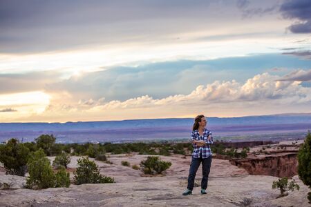 A hiker in the Canyon de Chelly National Monumentの写真素材