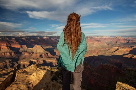 A hiker in the Grand Canyon National Park, South Rim, Arizona, USA.の写真素材
