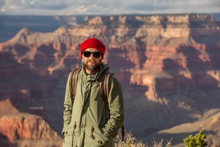 A hiker in the Grand Canyon National Park, South Rim, Arizona, USA.の写真素材