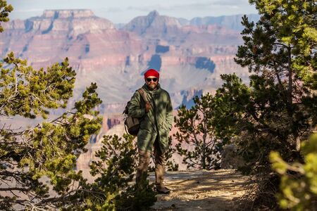 A hiker in the Grand Canyon National Park, South Rim, Arizona, USA.の写真素材