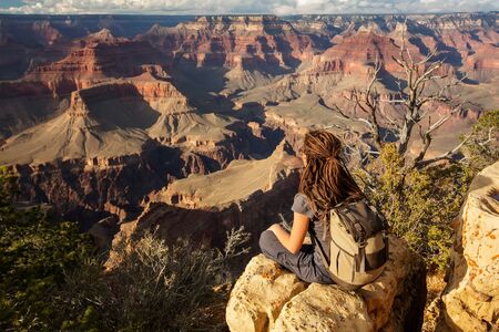 A hiker in the Grand Canyon National Park, South Rim, Arizona, USA.の写真素材