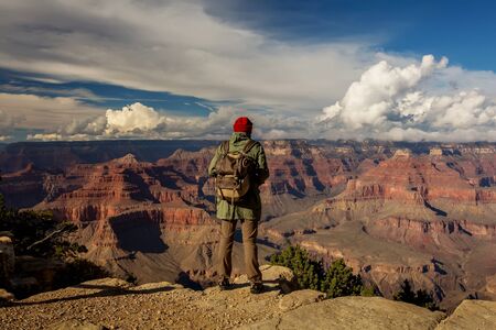 A hiker in the Grand Canyon National Park, South Rim, Arizona, USA.の写真素材