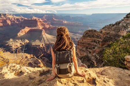 A hiker in the Grand Canyon National Park, South Rim, Arizona, USA.の写真素材