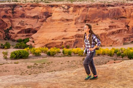 A hiker in the Canyon de Chelly National Monumentの写真素材