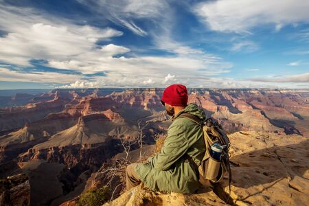 A hiker in the Grand Canyon National Park, South Rim, Arizona, USA.の写真素材