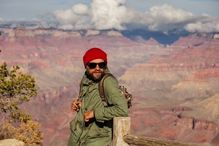 A hiker in the Grand Canyon National Park, South Rim, Arizona, USA.の写真素材