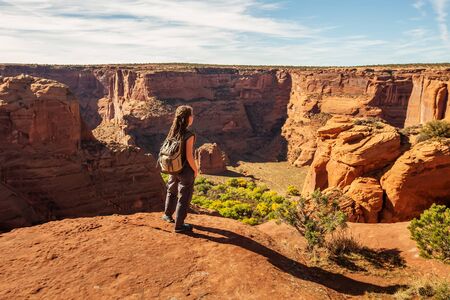 A hiker in the Canyon de Chelly National Monumentの写真素材