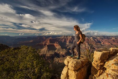 A hiker in the Grand Canyon National Park, South Rim, Arizona, USA.の写真素材
