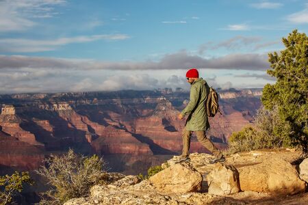 A hiker in the Grand Canyon National Park, South Rim, Arizona, USA.の写真素材
