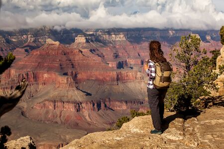 A hiker in the Grand Canyon National Park, South Rim, Arizona, USA.の写真素材