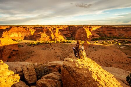 A hiker in the Canyon de Chelly National Monumentの写真素材