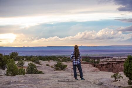 A hiker in the Canyon de Chelly National Monumentの写真素材