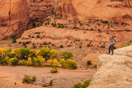 A hiker in the Canyon de Chelly National Monumentの写真素材