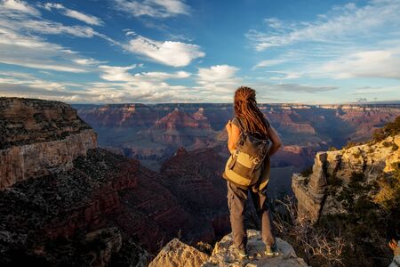 A hiker in the Grand Canyon National Park, South Rim, Arizona, USA.の写真素材