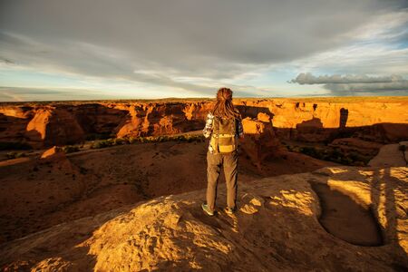 A hiker in the Canyon de Chelly National Monumentの写真素材