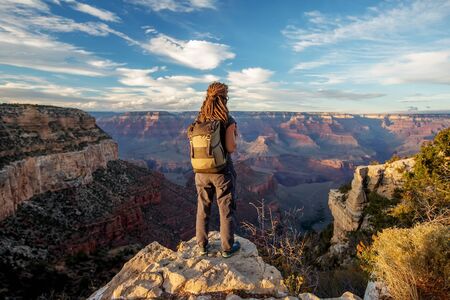A hiker in the Grand Canyon National Park, South Rim, Arizona, USA.の写真素材