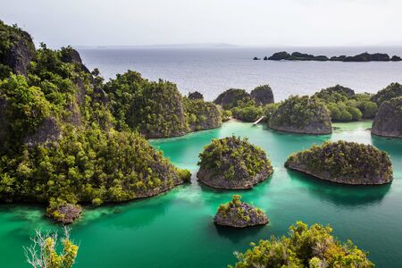 View to Piaynemo islands from the viewpoint, Raja Ampat, Indonesiaの写真素材