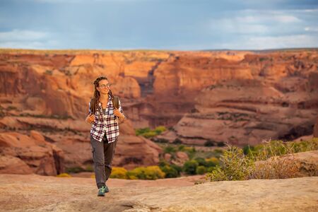 A hiker in the Canyon de Chelly National Monumentの写真素材