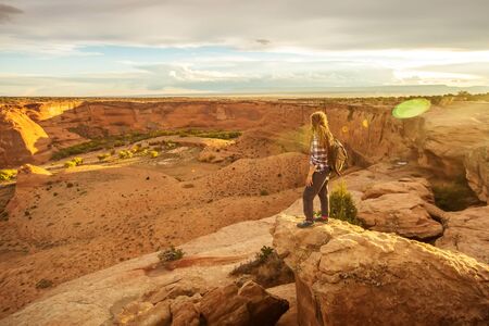 A hiker in the Canyon de Chelly National Monumentの写真素材