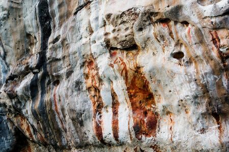 Monolithic cave paintings Misool, Raja Ampat Indonesiaの写真素材