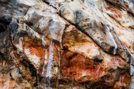 Monolithic cave paintings Misool, Raja Ampat Indonesiaの写真素材