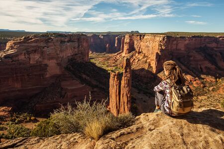 A hiker in the Canyon de Chelly National Monumentの写真素材