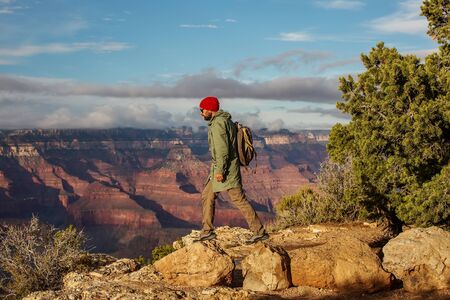 A hiker in the Grand Canyon National Park, South Rim, Arizona, USA.の写真素材