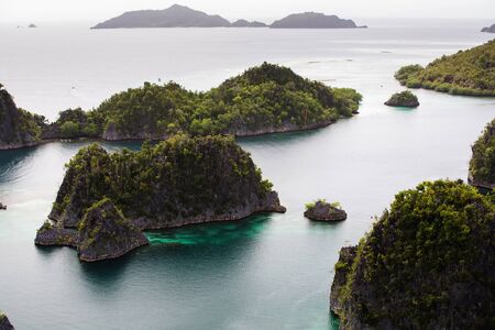 View to Piaynemo islands from the viewpoint, Raja Ampat, Indonesiaの写真素材