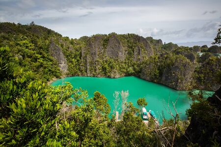 View from viewpoint of Piaynemo island, Raja Ampat, Indonesiaの写真素材