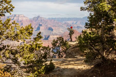 A hiker in the Grand Canyon National Park, South Rim, Arizona, USA.の写真素材