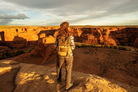 A hiker in the Canyon de Chelly National Monumentの写真素材