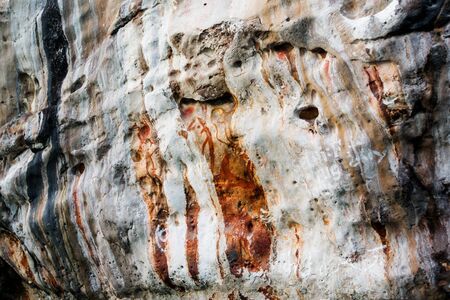 Monolithic cave paintings Misool, Raja Ampat Indonesiaの写真素材
