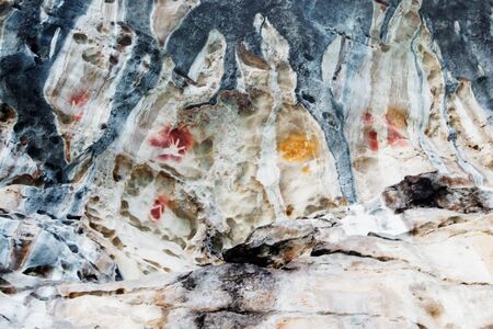 Monolithic cave paintings Misool, Raja Ampat Indonesiaの写真素材