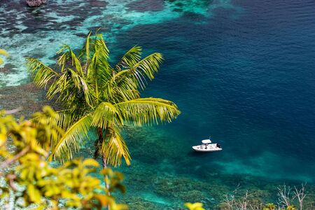 Motor boat near Wayag island Raja Ampat Indonesiaの写真素材