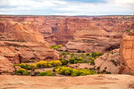 A hiker in the Canyon de Chelly National Monumentの写真素材