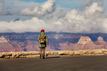 A hiker in the Grand Canyon National Park, South Rim, Arizona, USA.の写真素材
