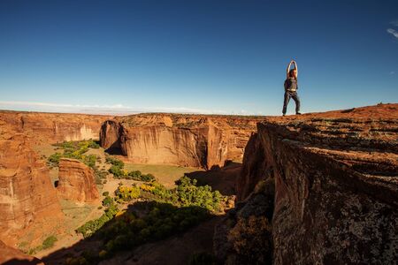 A hiker in the Canyon de Chelly National Monumentの写真素材