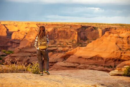A hiker in the Canyon de Chelly National Monumentの写真素材