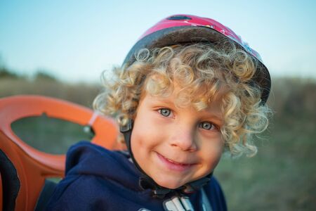 portrait of child in helmetの写真素材