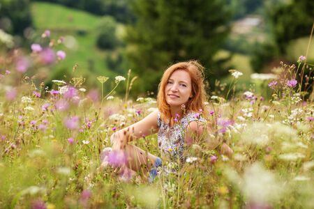 woman hiker enjoy the view at mountainの写真素材