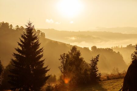 Beautiful sunset in Carpathian mountainsの写真素材