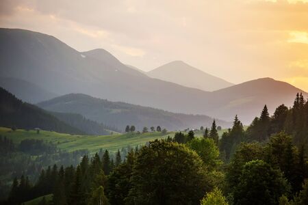 Beautiful sunset in Carpathian mountainsの写真素材