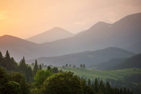 Beautiful sunset in Carpathian mountainsの写真素材
